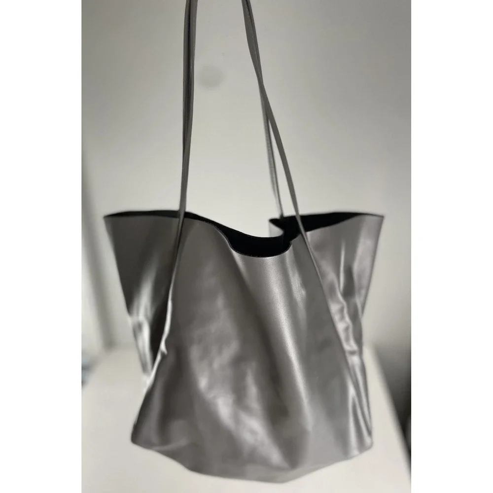 H&M Coated tote bag in grey Shoulder Purse Classic Women Medium Size‎